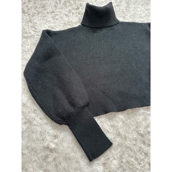 Fashion Nova Small Dark Green Cropped Knit Turtleneck Sweater Balloon Sleeve - Picture 4 of 7